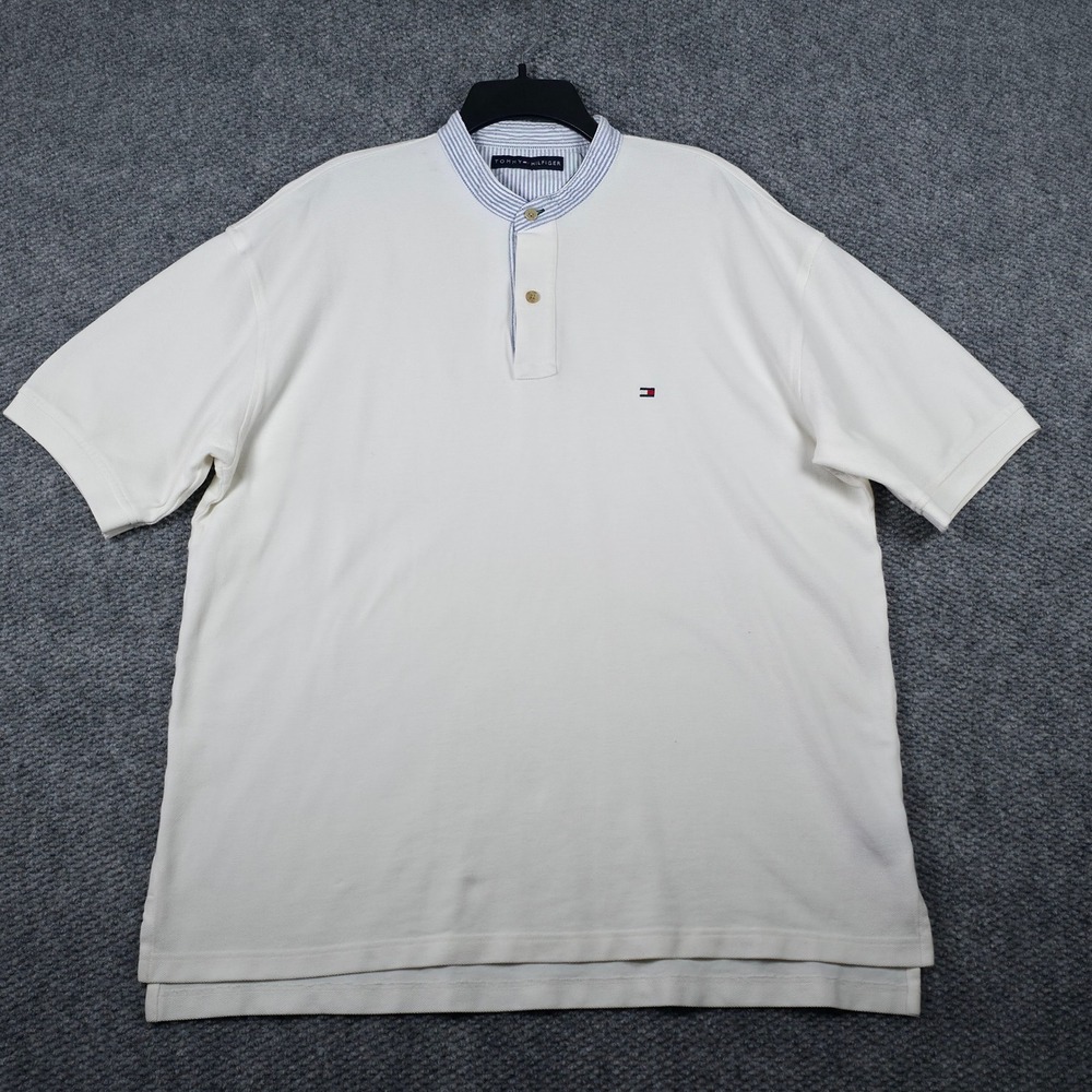 Tommy Hilfiger Mens White Band Collar Short Sleeve Polo‎ Shirt Size XL